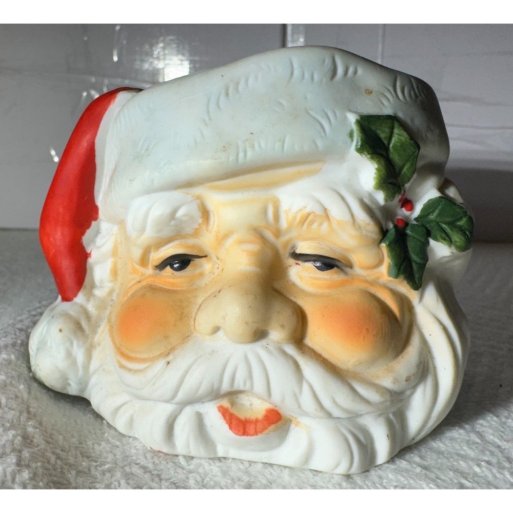 Vintage ANCO Liang Santa Head Votive Candle Holder Ceramic Stamped 1988